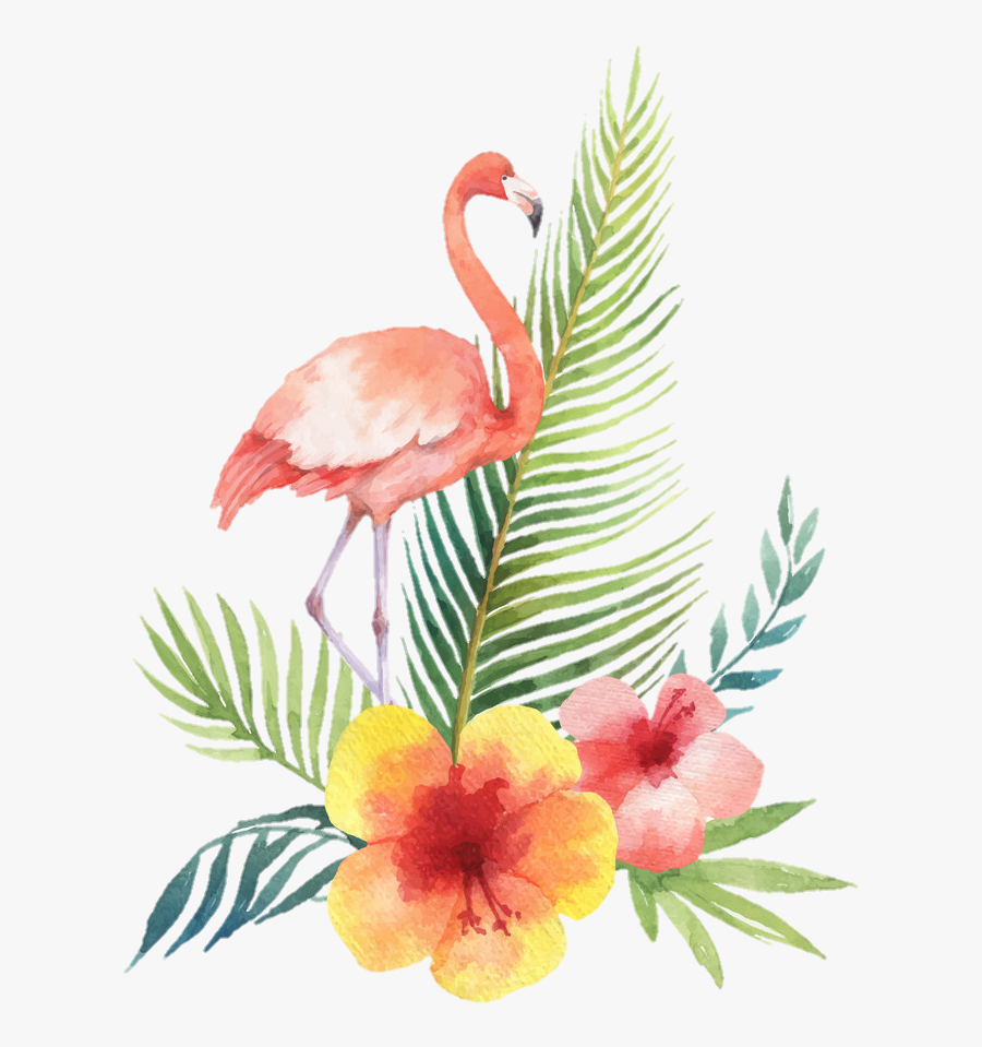 #flamingo #bird #tropical #summer #watercolor - Pink Flamingo Background Tropical Leaves, Transparent Clipart