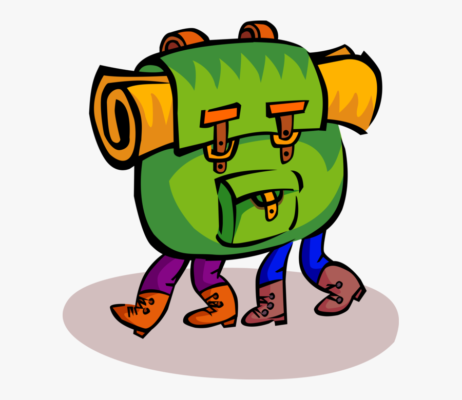 Vector Illustration Of Hikers Hiking With Large Knapsack - Hiking Clipart, Transparent Clipart