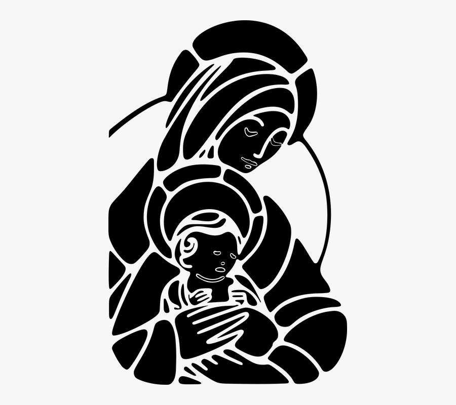 Virgin Mary, Baby Jesus, Silhouette, Santa Maria - Mama Mary With Baby Jesus Clip Art, Transparent Clipart