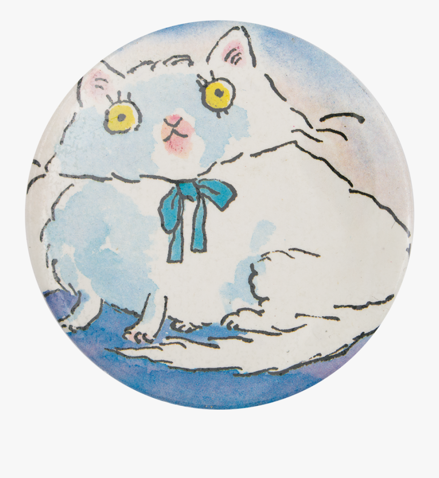 White Cat In Blue Bow Art Button Museum - Cartoon, Transparent Clipart