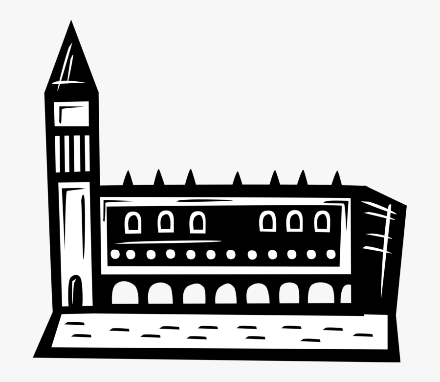 Vector Illustration Of Campanile Bell Tower In Piazza, Transparent Clipart