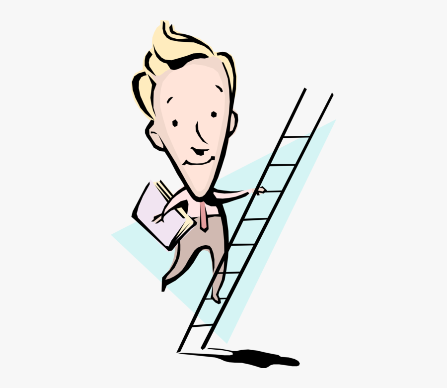 Vector Illustration Of Businessman Climbing Ladder - Leadership In Safety And Health, Transparent Clipart