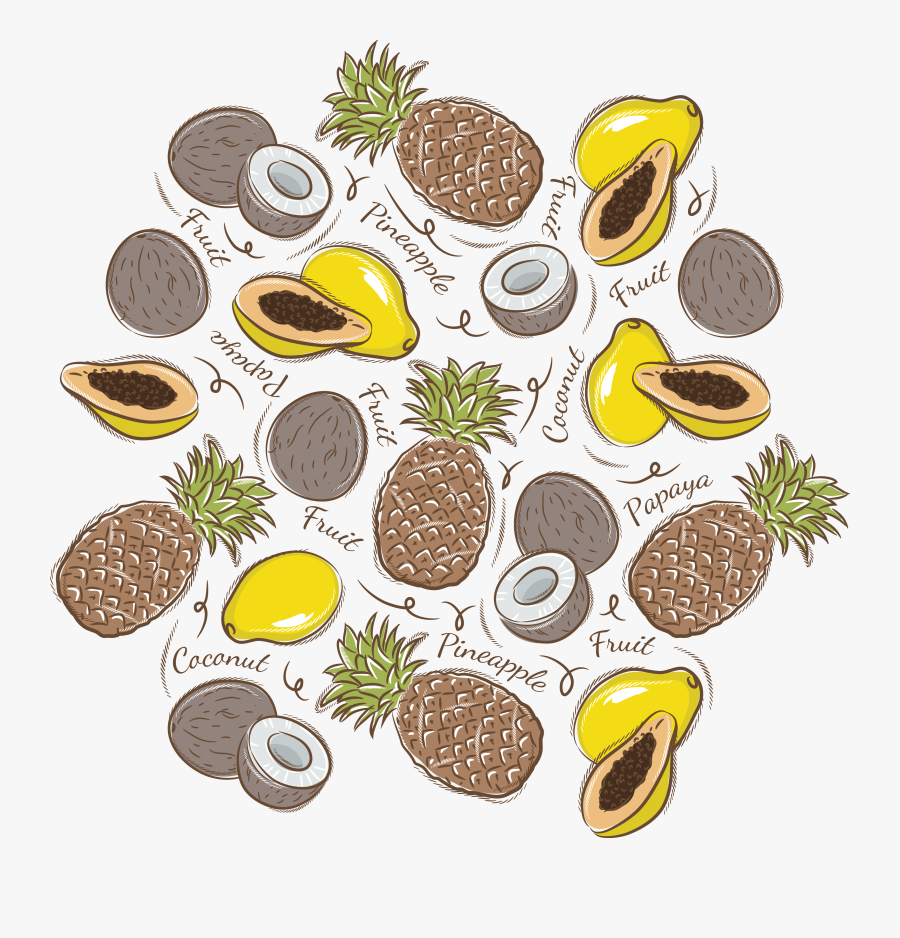Transparent Papaya Clipart - Pineapples And Coconuts Background, Transparent Clipart