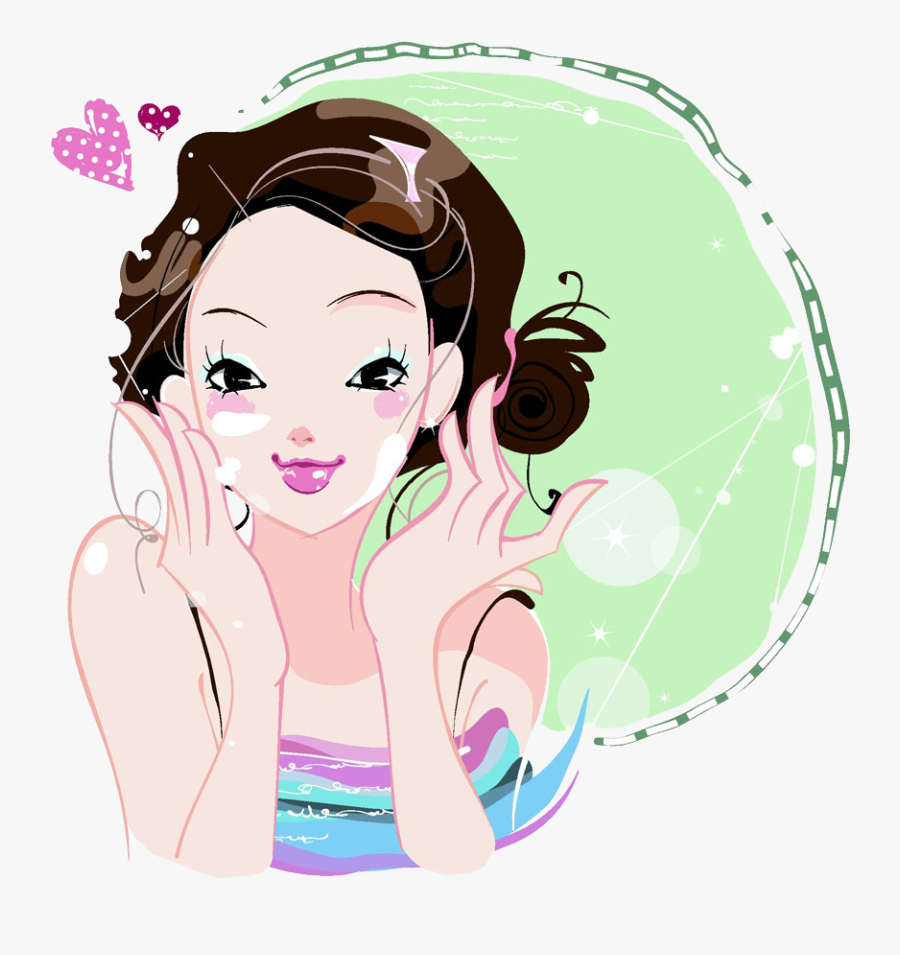 Sunscreen Skin Care Face - Makeup Cartoon Girls, Transparent Clipart
