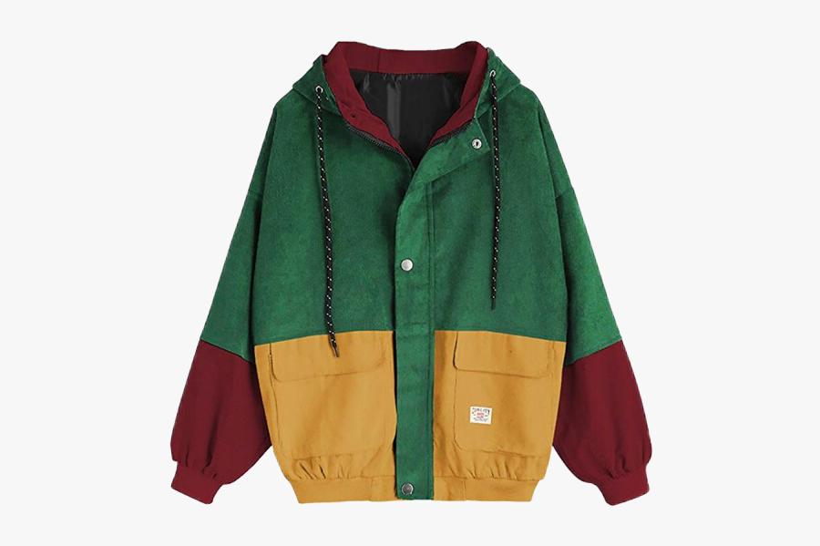 #jacket #colorblock #outfit #green #yellow #maroon - Women's Raglan Sleeve Drop Shoulder Color Block Corduroy, Transparent Clipart