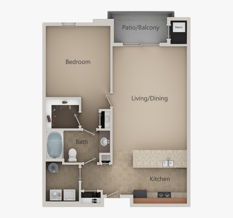 1x1b - Floor Plan, Transparent Clipart
