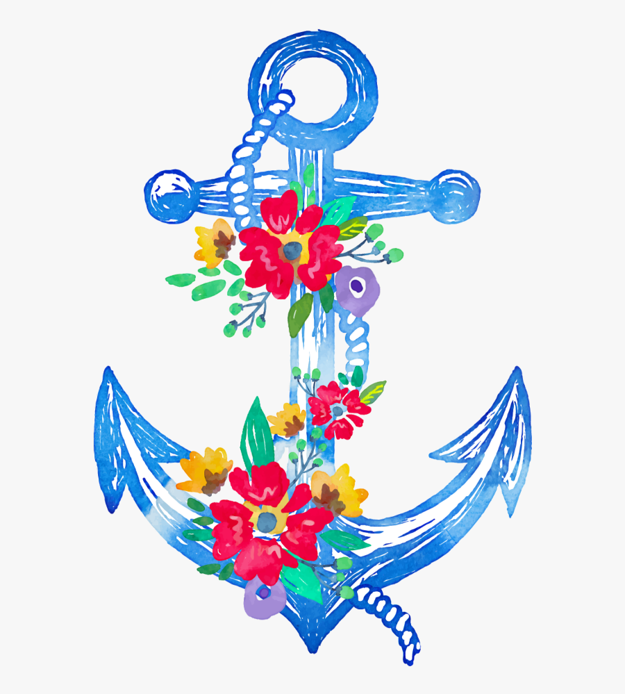 #mq #blue #anchor #flowers #flower - Blue Anchor With Flowers, Transparent Clipart