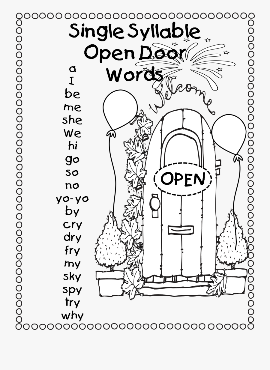 Single Syllable "open Door Words / Open Vowel Words - Single Open Syllable Words, Transparent Clipart