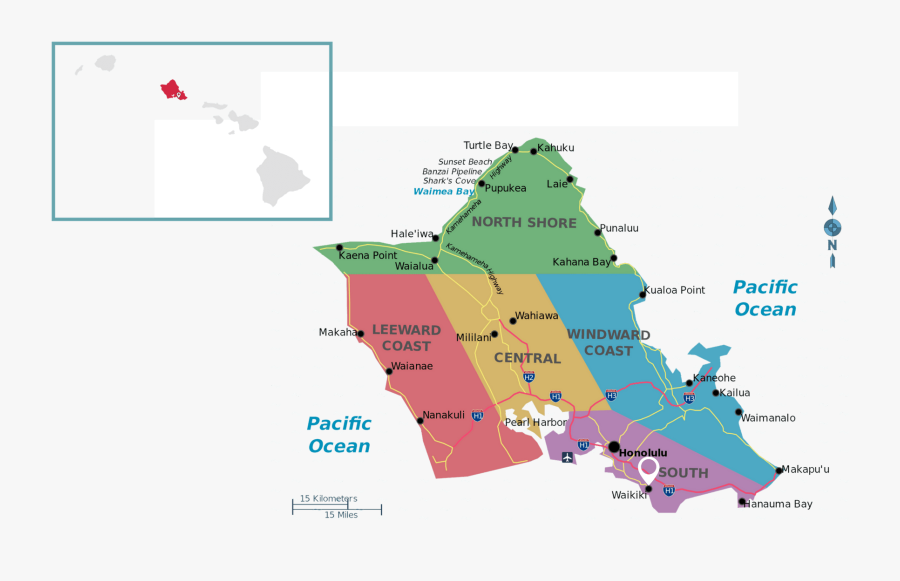 Transparent Hawaii Map Clipart - Map Of Oahu, Transparent Clipart