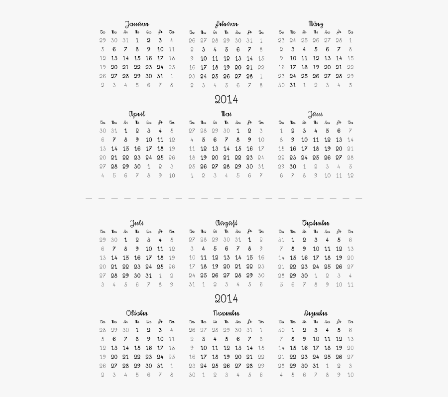 Free Clip Art "kalender 2014 Zweiteilg Faltbar In Kurrentschrift - Transparent 2020 Calendar Png, Transparent Clipart