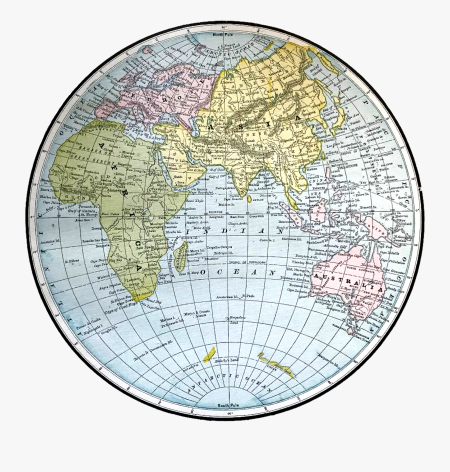 Background Craft Supply Map Vintage Image Eastern Hemisphere - Atlas, Transparent Clipart