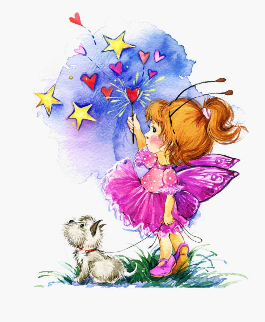 #ftestickers #clipart #girl #dog #cute - Black And White Watercolor Illustrations For Children, Transparent Clipart