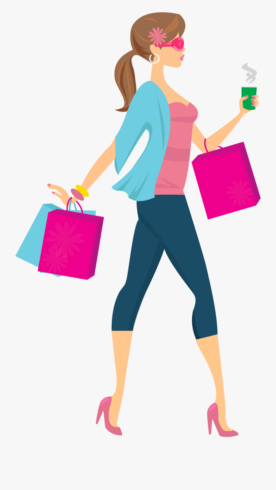 Shopping Girl Clip Art - Girl Shopping Cartoon Png, Transparent Clipart