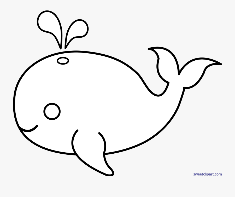 Whale Clipart Black And White Lineart - Fish Png White Outline, Transparent Clipart