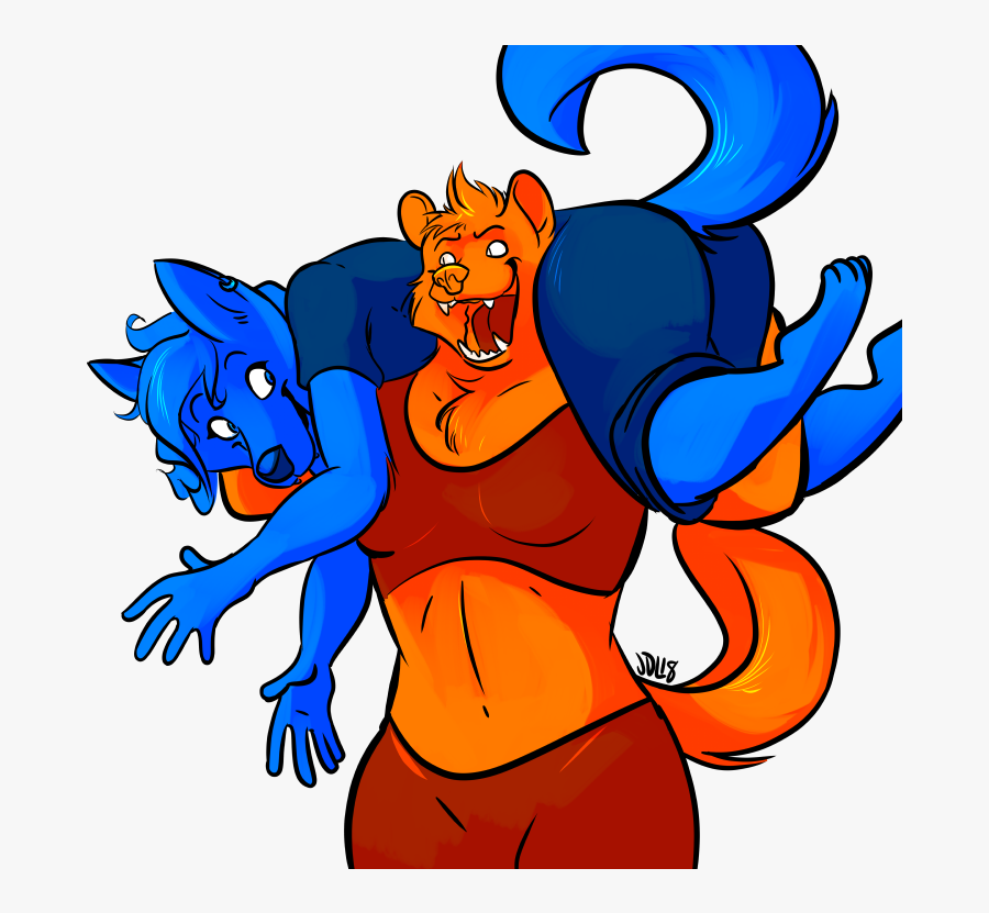 A Wolverine Fireman-carrying An Excited Husky Clipart - Cartoon, Transparent Clipart