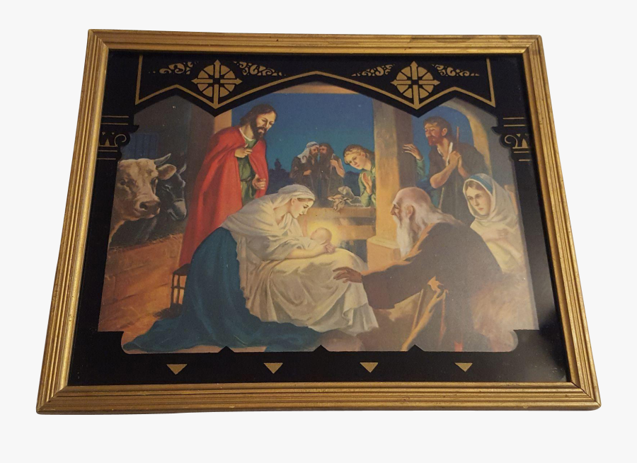 Vintage Religious Print Nativity Scene Circa - Picture Frame, Transparent Clipart