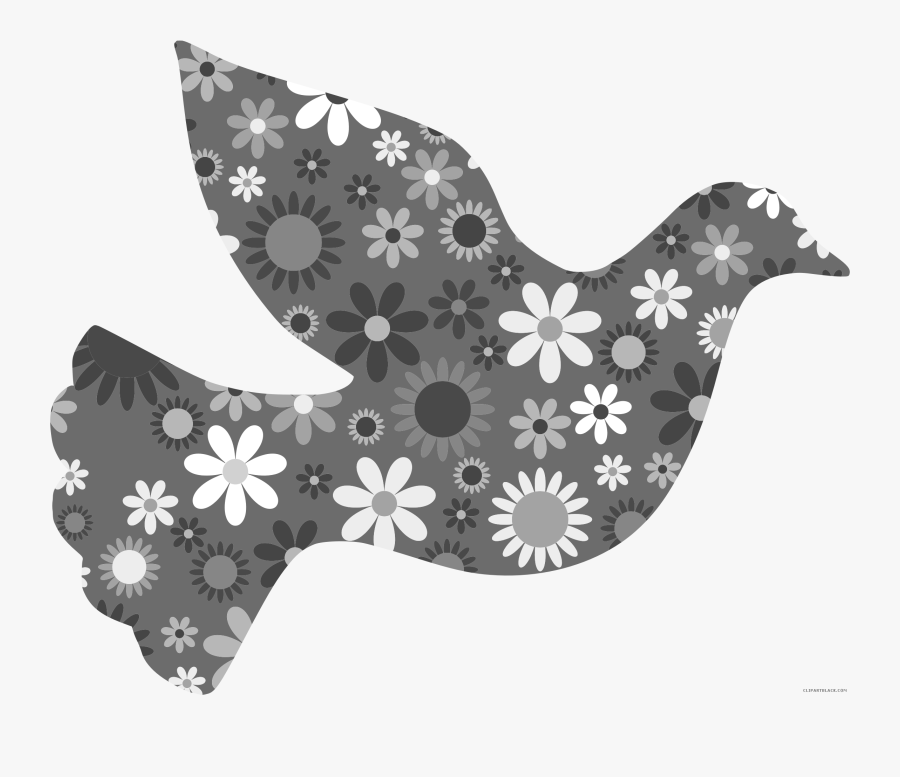Dove Animal Free Black - Dove Of Peace And Flowers, Transparent Clipart