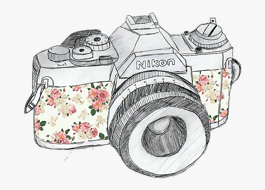 #retro #camera #flowers - Camera Drawings, Transparent Clipart