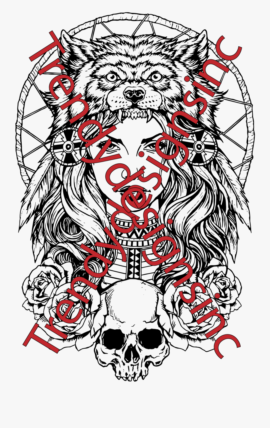 Wolf Lady - Indian With Wolf Headdress, Transparent Clipart