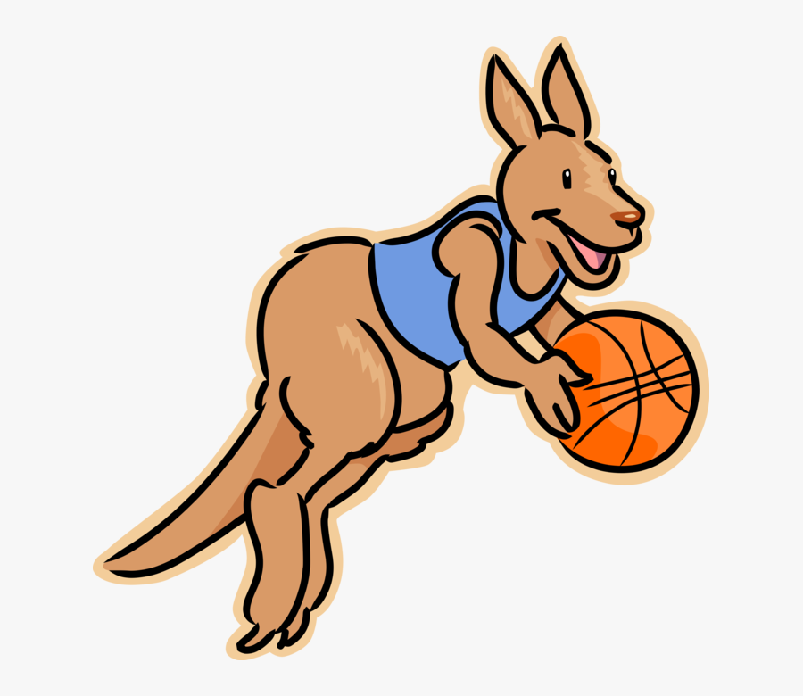 Vector Illustration Of Australian Marsupial Kangaroo - Kangaroo Playing Basketball, Transparent Clipart