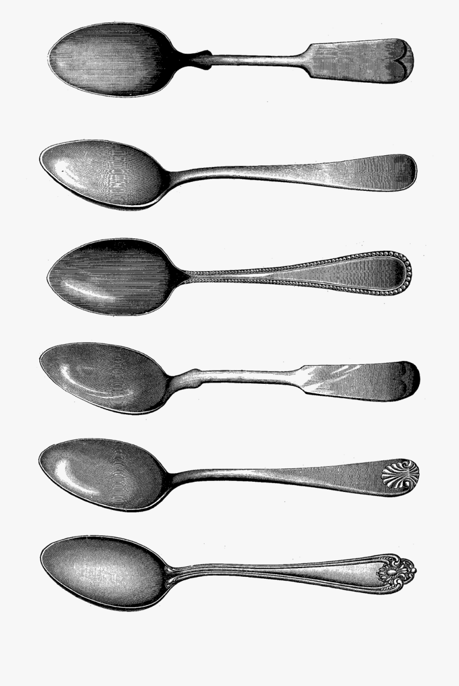 This Is A Digital Collage Sheet Of Six Vintage Spoons - Six Spoons Clipart, Transparent Clipart