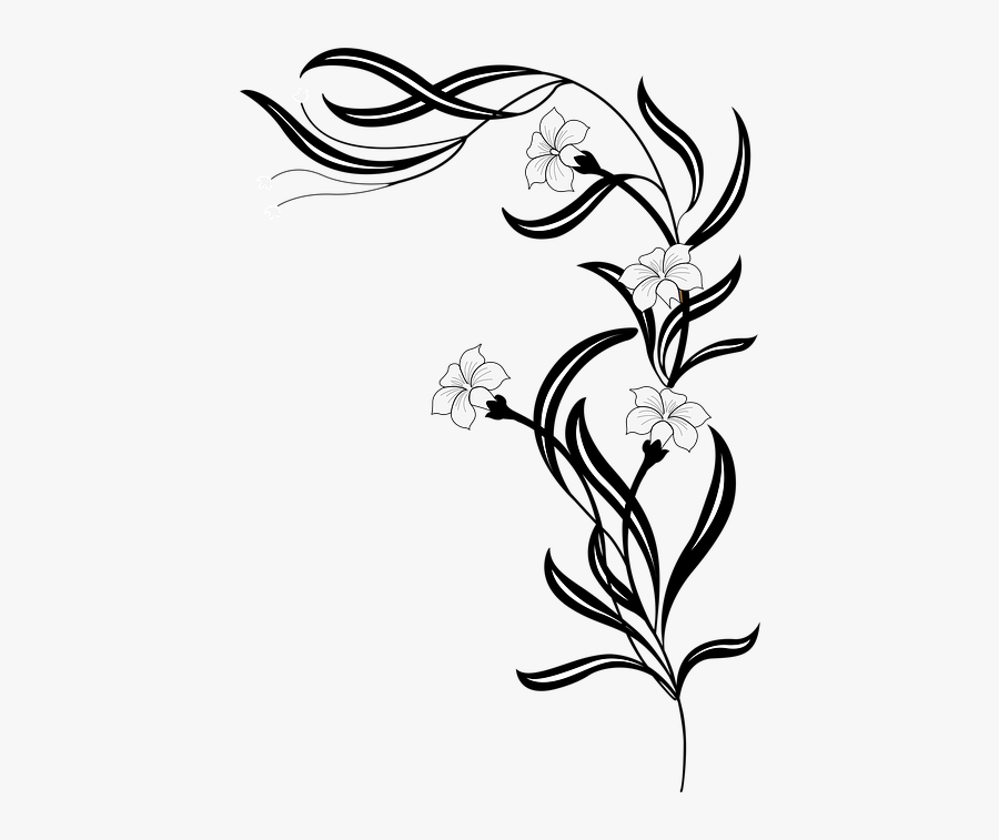 Flower Vine Clip Art Black And White , Png Download - Flower Png Black And White, Transparent Clipart