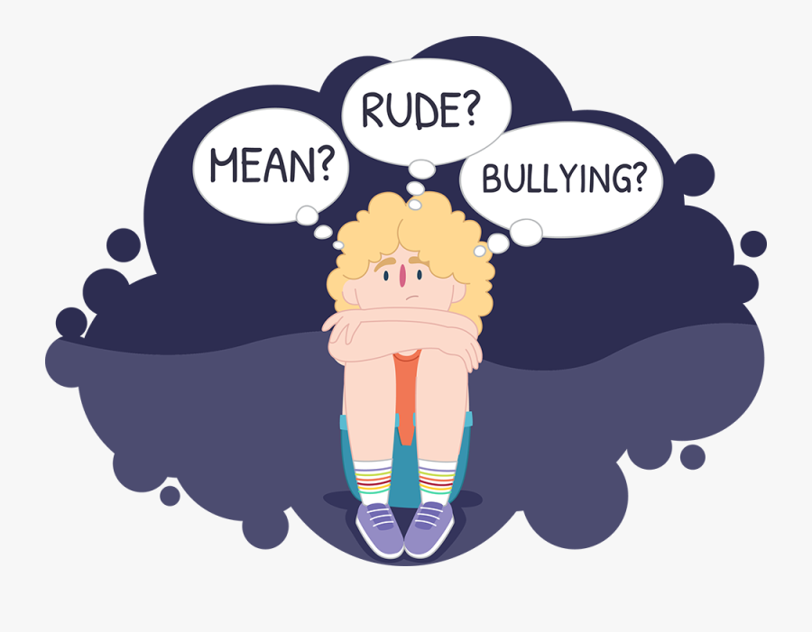 Uncertain Young Person Surrounded By The Words Mean, - Rude Mean Bullying Clipart, Transparent Clipart