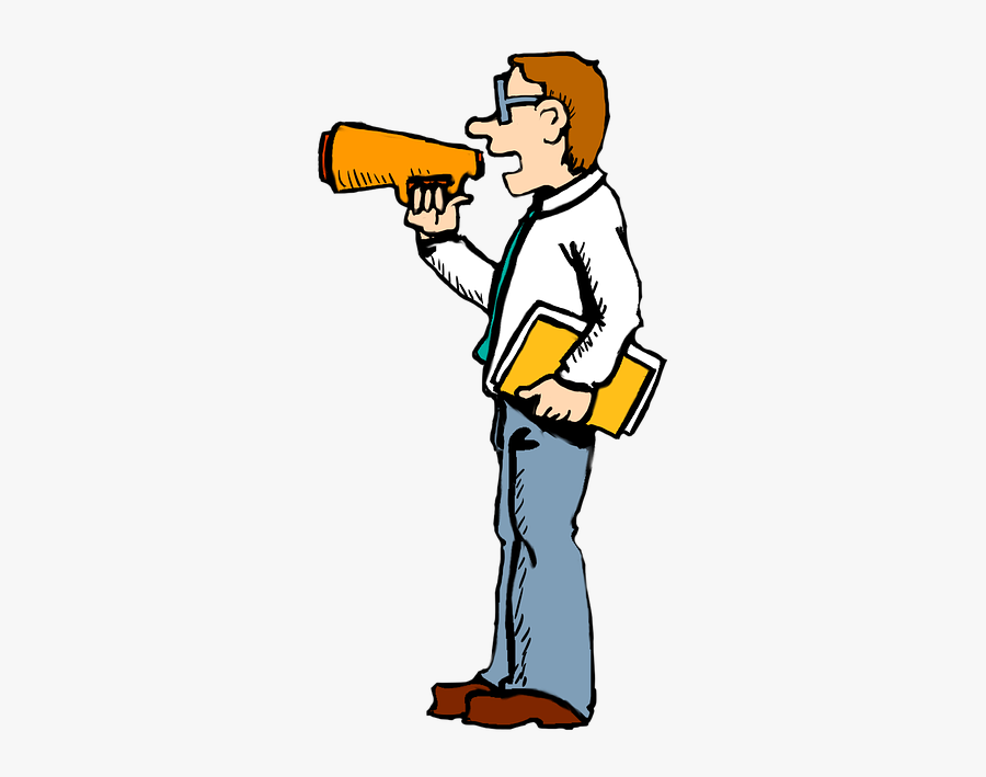 Megaphone, Speaking, Loud, Man, Teacher, Leader - การ์ตูน พูด, Transparent Clipart