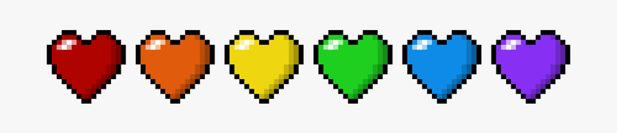 Six Pixel Hearts, Stacked Side By Side, Each Heart - Rainbow Hearts In A Line, Transparent Clipart