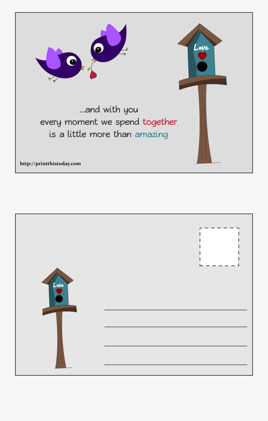 Love Birds Postcard - Printable Anniversary Card Templates, Transparent Clipart