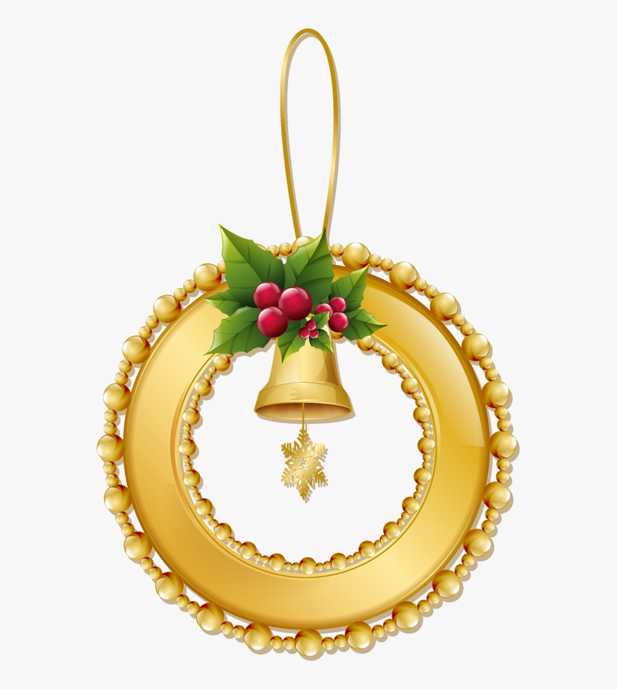 Christmas Gold Wreath With Bell Png Ornament - Gold Christmas Ornaments Clip Art, Transparent Clipart