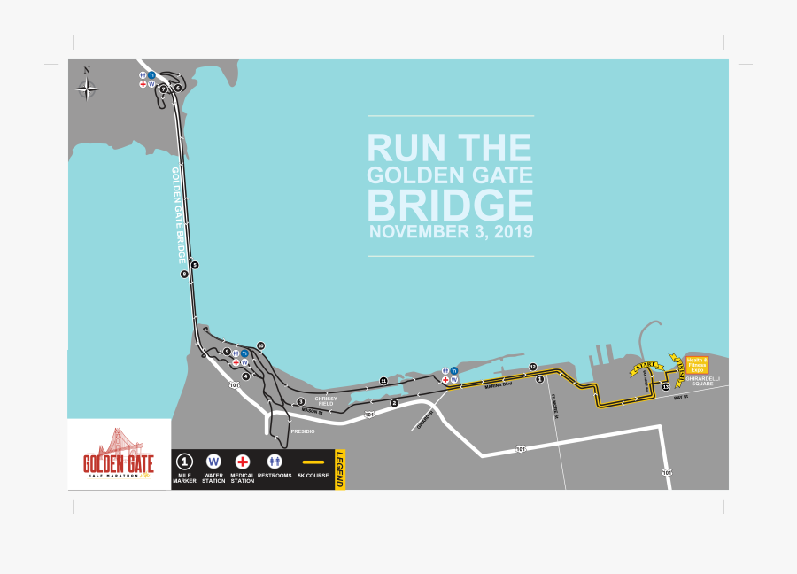 Golden Gate Half Marathon Map , Transparent Cartoons - Golden Gate Marathon Route, Transparent Clipart
