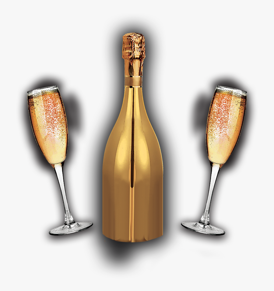 #mq #gold #glass #bottle #champagne - White Wine Bottle And Glass Png, Transparent Clipart