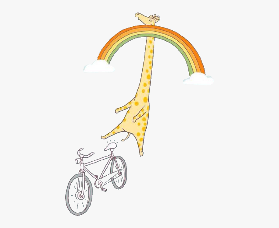 Scgiraffe Giraffe Cute Adorable Bicycle - Giraffe On Bicycle And Rainbow, Transparent Clipart