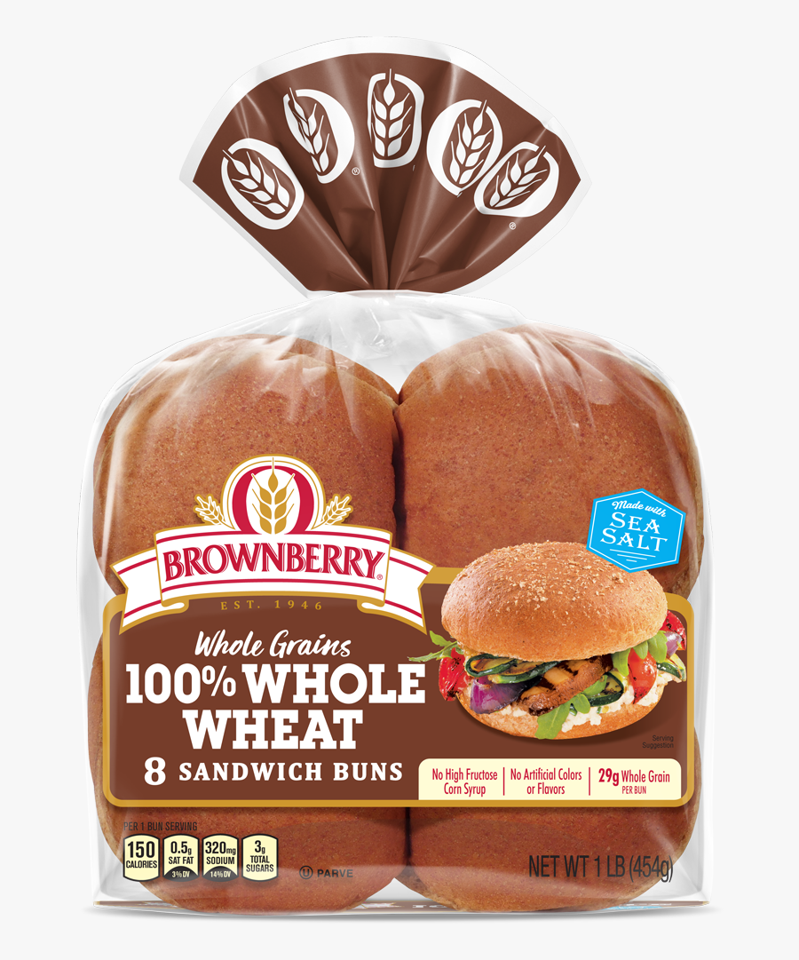 Brownberry 100% Whole Wheat Sandwich Buns Package Image - Brownberry Honey Nut Bread, Transparent Clipart