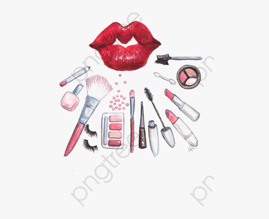 Transparent Makeup Clipart Png - Simple Makeup Brush Drawing, Transparent Clipart