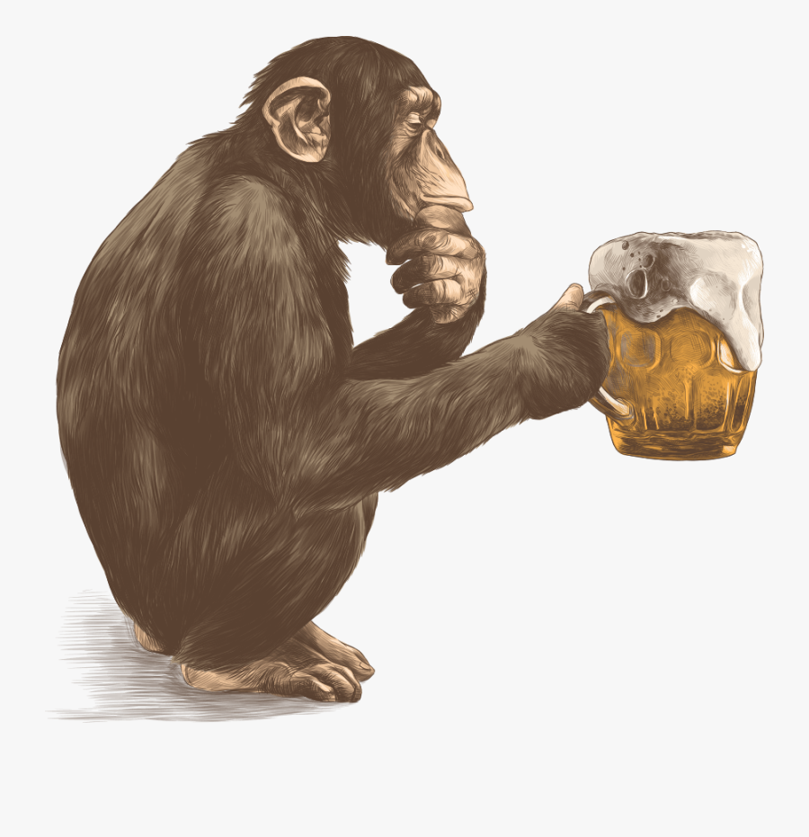 Illustrated Monkey Holding A Mug Of Beer - Monkey Holding Beer, Transparent Clipart