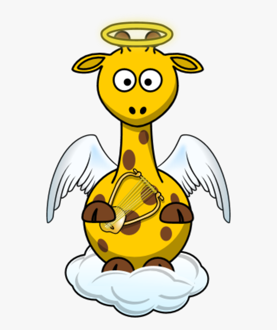 Giraffe Angle Wings Cloud Holding A Harp - Clipart Cartoon Zoo Animals, Transparent Clipart