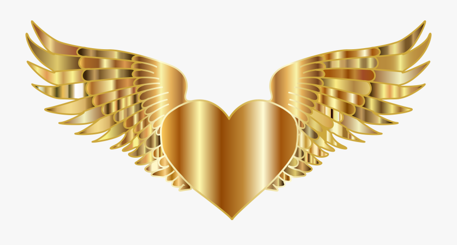 Golden Flying Heart Clip Black And White Stock - Golden Color Logo Png, Transparent Clipart