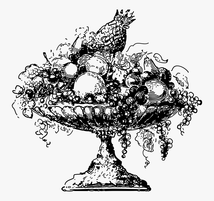 Line Art,plant,flower - Fruit In A Bowl Clipart Black And White, Transparent Clipart
