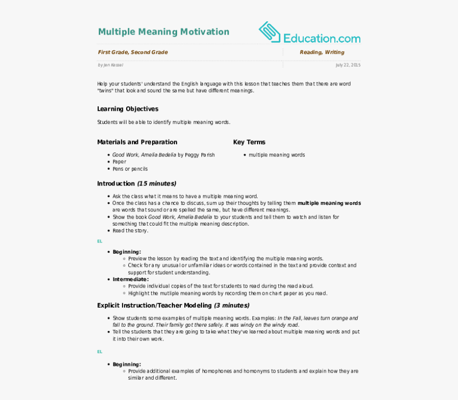 Clip Art Transparent Multiple Meaning Motivation Lesson - Lesson Plan In Punctuation Marks, Transparent Clipart