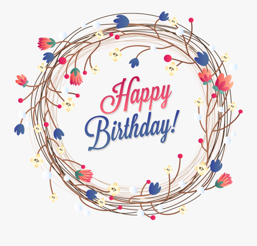 Flower Wreath Birthday Vector Ring Flowers Clipart - Happy Birthday Sticker Png, Transparent Clipart