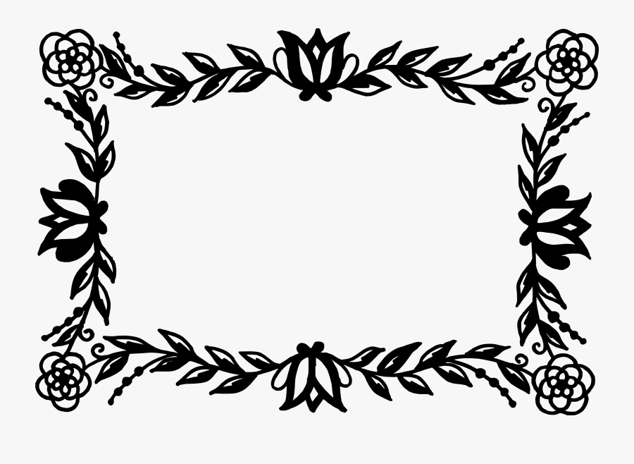 Clip Art Frame Wreath - Rectangular Floral Border Black And White, Transparent Clipart