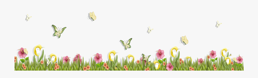 Grass With Butterflies And Flowers Png Clipart - Grass Png With Flower, Transparent Clipart