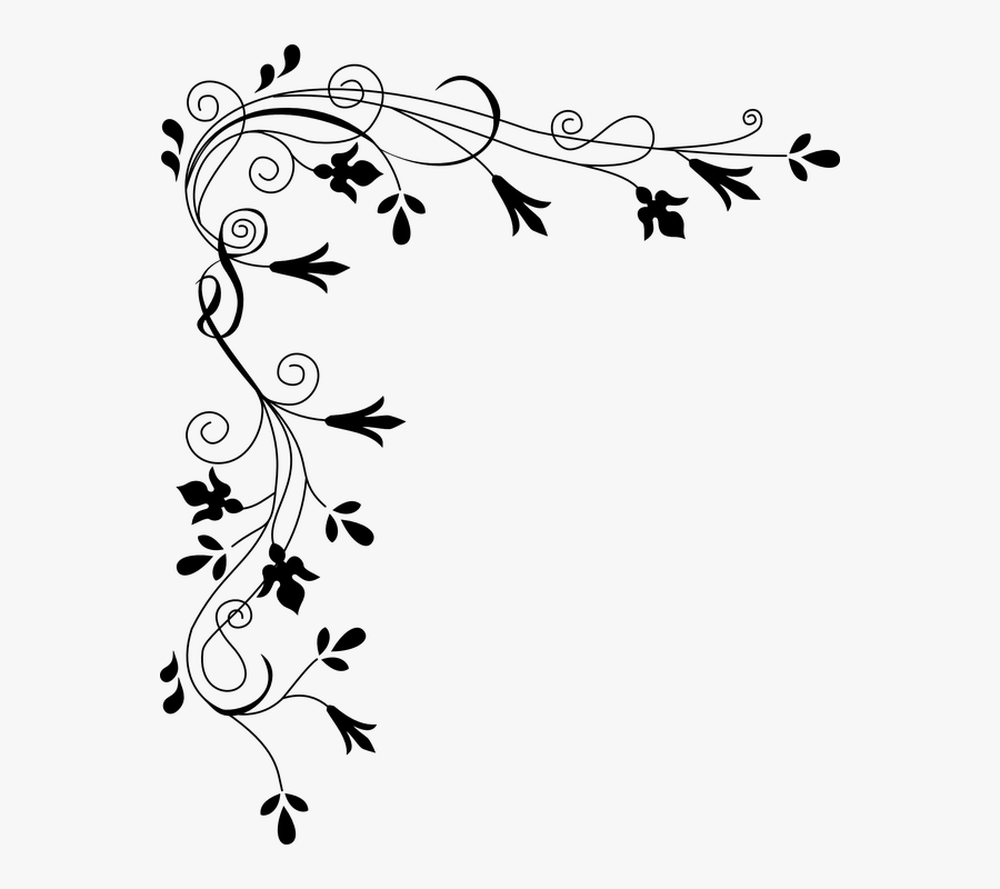 Border Flower Grass Plant Stylized - Flowery Border Black And White, Transparent Clipart