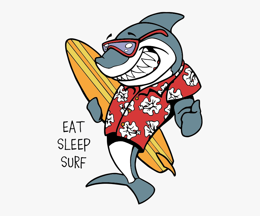 Transparent Shark Clip Art - Cartoon Shark With Surfboard, Transparent Clipart