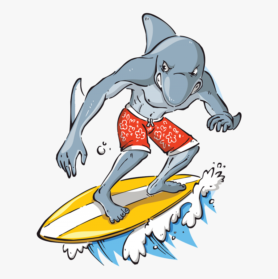 Surfing Sport Cartoon Sea Extreme Free Hd Image - Cartoon Shark Surfing Png, Transparent Clipart
