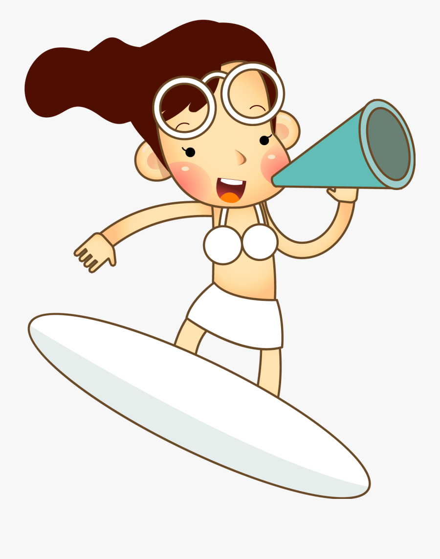 Vector Surfing The Girl With The Horn 1251*1535 Transprent - Cartoon, Transparent Clipart