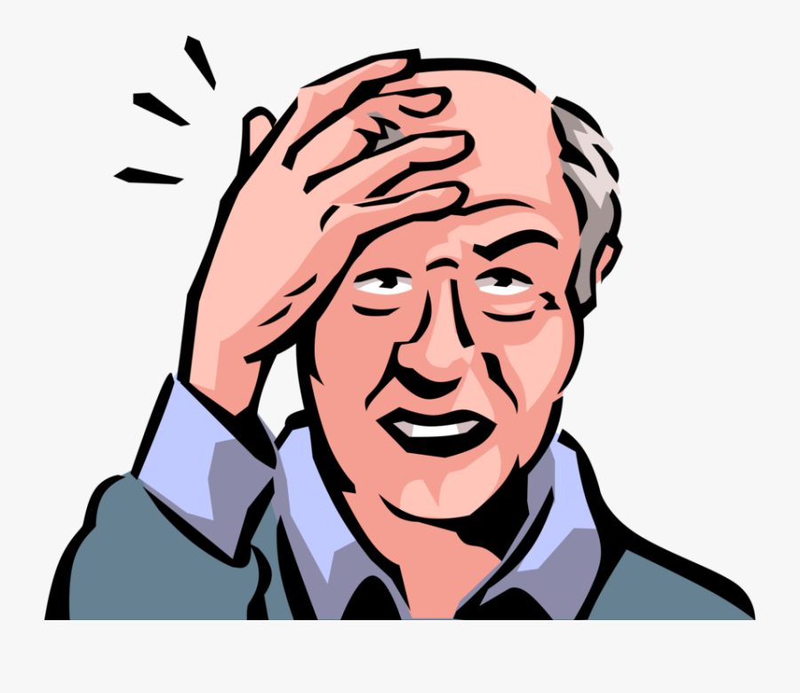 Vector Illustration Of Retired Elderly Senior Citizen - Old Man With Headache, Transparent Clipart
