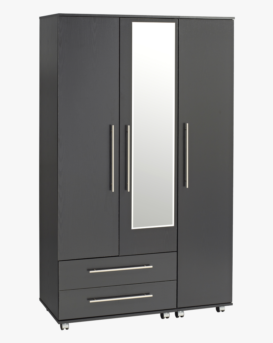 Stunning Wooden With Mirror - Black 3 Door Wardrobe Mirror, Transparent Clipart